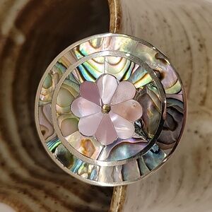 Vintage Alpaca Mexico Abalone Pendant Brooch